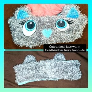 5/$25 cute furry winter headband, animal face design, warm & soft inside liner